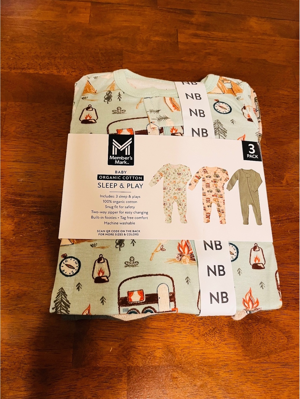Member’s Mark Organic Cotton Baby Sleep & Plays 3-Pack NB Newborn